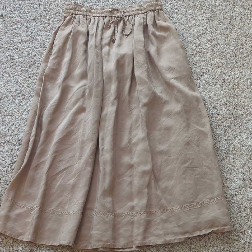 J. Crew Tan Silk Midi Skirt Small
